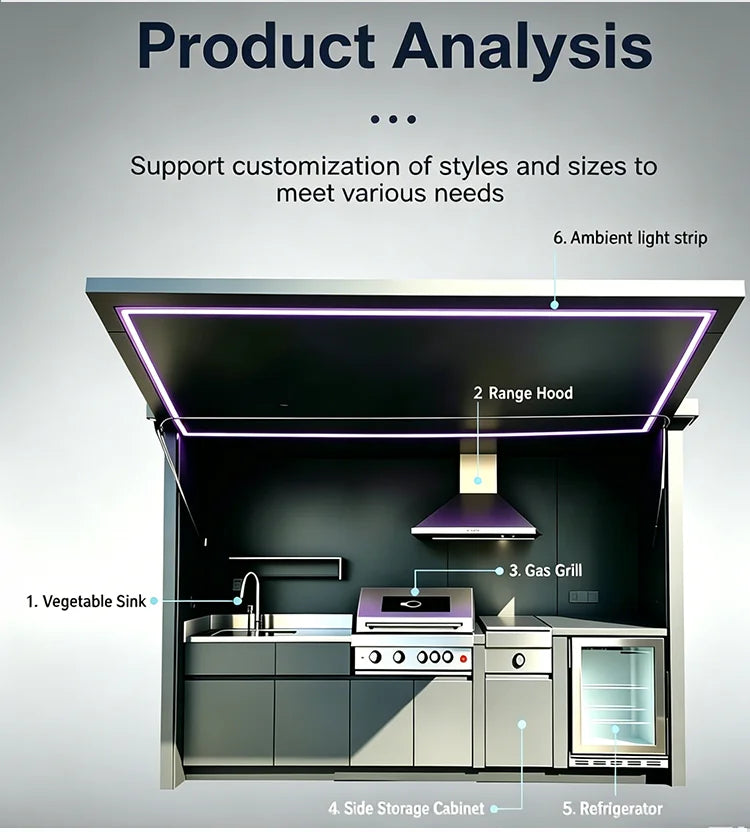 Modern Stylish Outdoor Kitchen Cabinets with Complete BBQ Setup, Durable & Weather-Resistant, Perfect for Gardens, Customizable