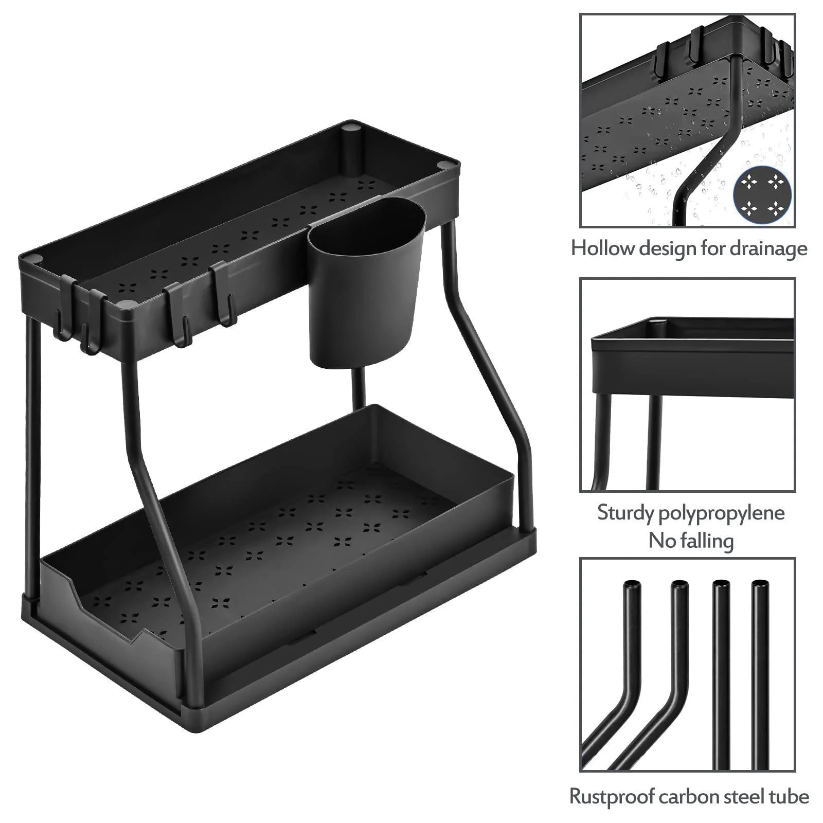 Kitchen storage rack - movable drawers, double-layer storage shelf, no drilling required, for home bathrooms