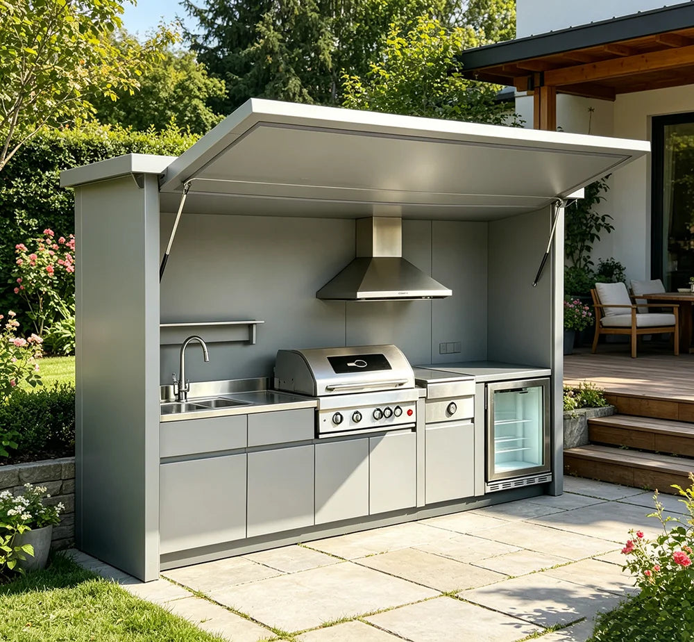 Modern Stylish Outdoor Kitchen Cabinets with Complete BBQ Setup, Durable & Weather-Resistant, Perfect for Gardens, Customizable