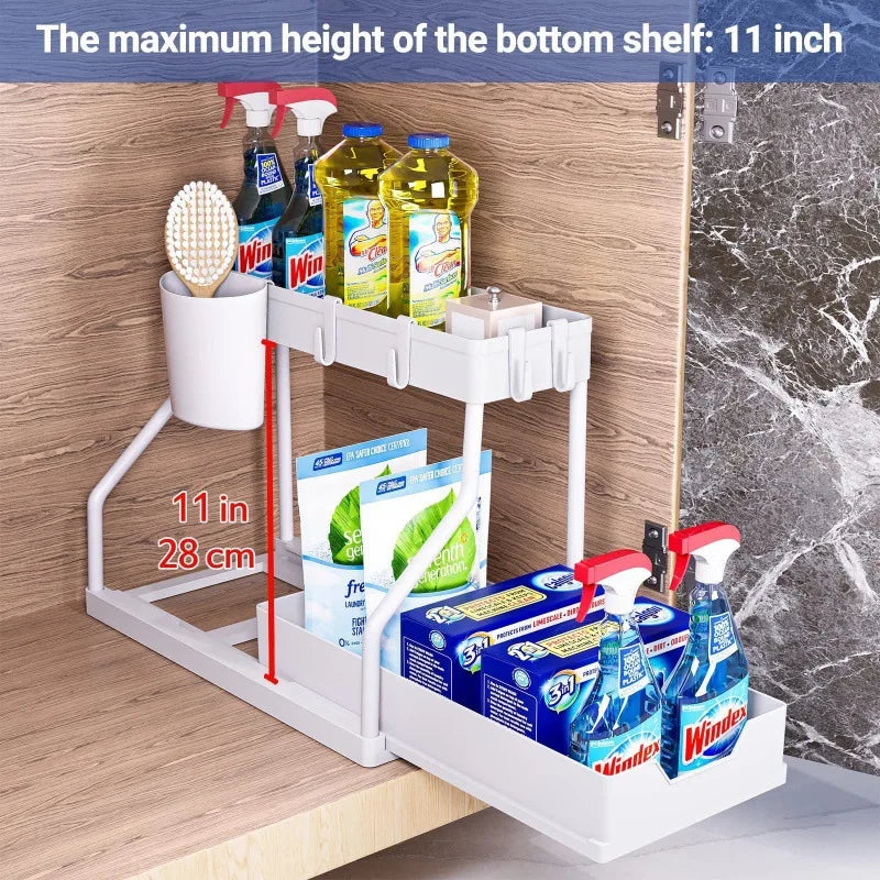 Kitchen storage rack - movable drawers, double-layer storage shelf, no drilling required, for home bathrooms