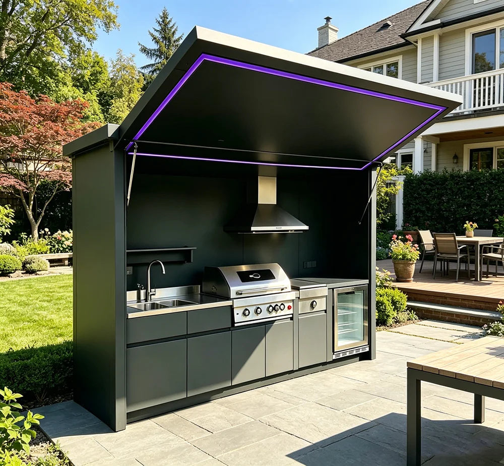 Modern Stylish Outdoor Kitchen Cabinets with Complete BBQ Setup, Durable & Weather-Resistant, Perfect for Gardens, Customizable