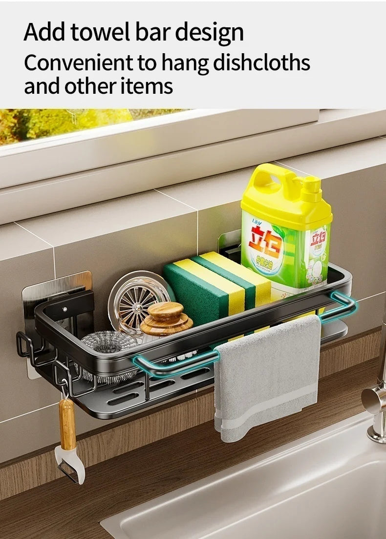 Multi-functional Kitchen Shelf, Drying Rack, Mop Storage, No-Drill Wall Mount, Home Spice Rack, Sink Faucet Basin