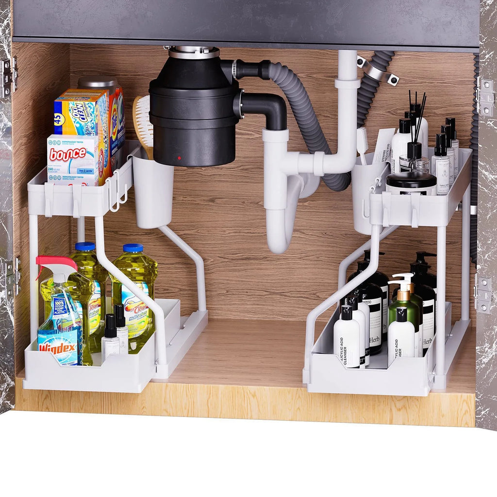 Kitchen storage rack - movable drawers, double-layer storage shelf, no drilling required, for home bathrooms