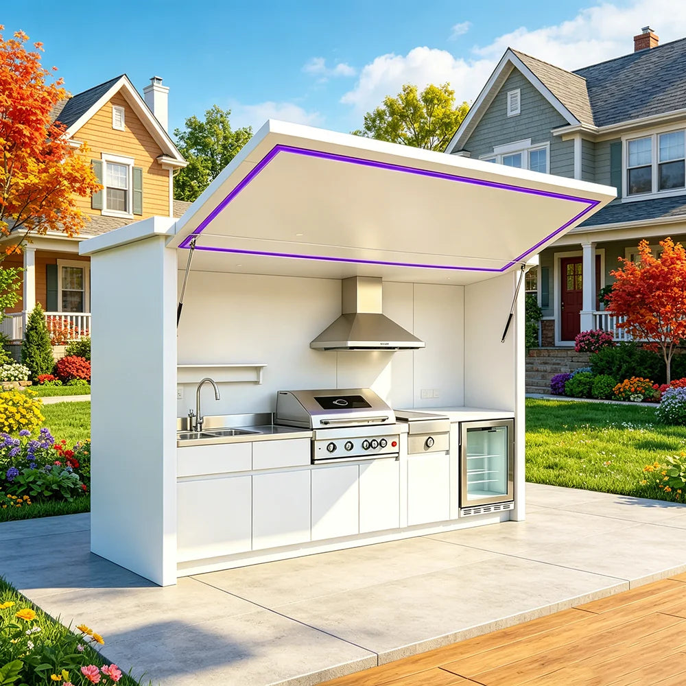 Modern Stylish Outdoor Kitchen Cabinets with Complete BBQ Setup, Durable & Weather-Resistant, Perfect for Gardens, Customizable