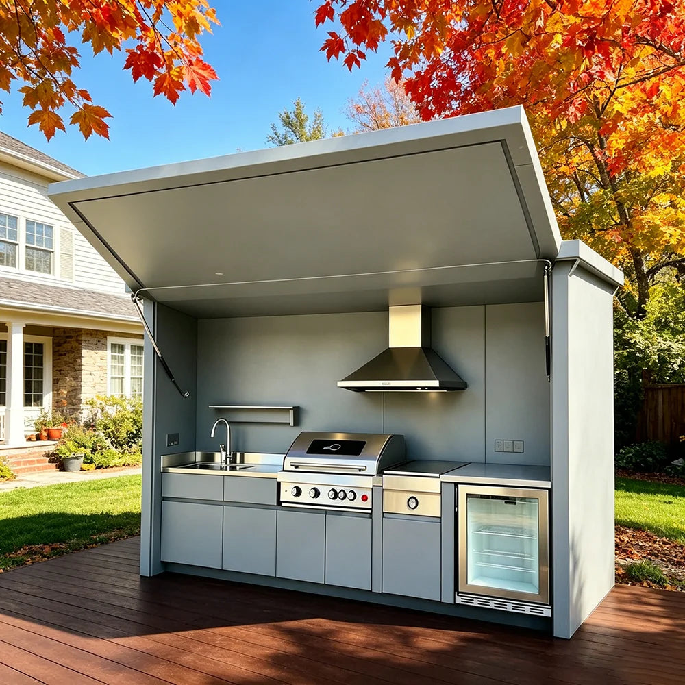 Modern Stylish Outdoor Kitchen Cabinets with Complete BBQ Setup, Durable & Weather-Resistant, Perfect for Gardens, Customizable