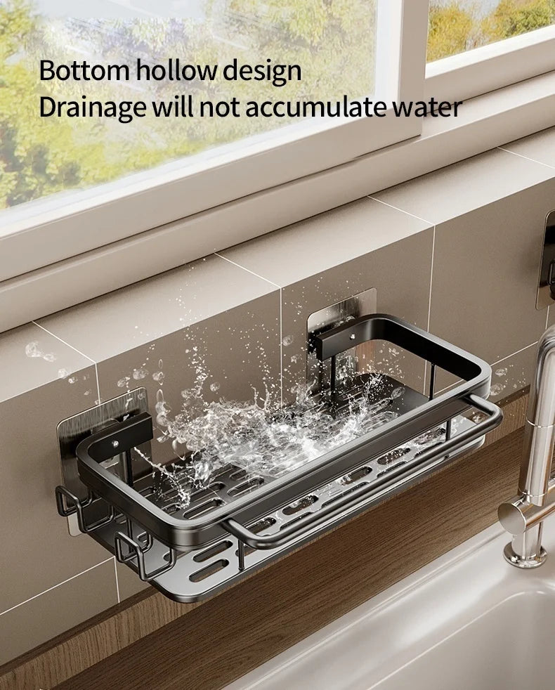 Multi-functional Kitchen Shelf, Drying Rack, Mop Storage, No-Drill Wall Mount, Home Spice Rack, Sink Faucet Basin