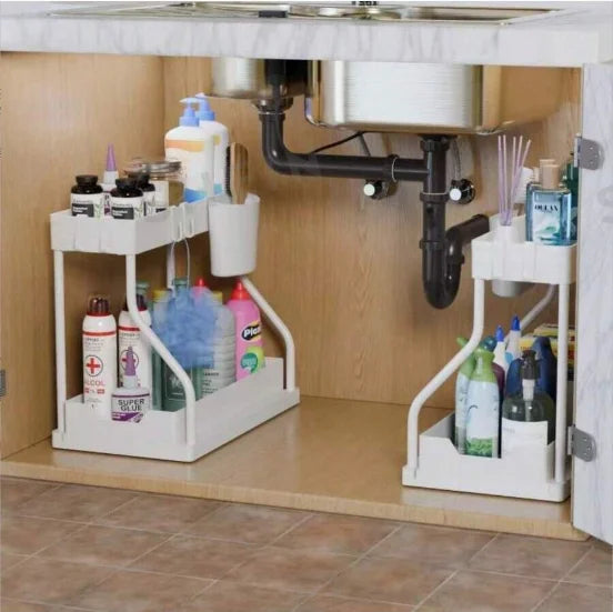 Kitchen storage rack - movable drawers, double-layer storage shelf, no drilling required, for home bathrooms