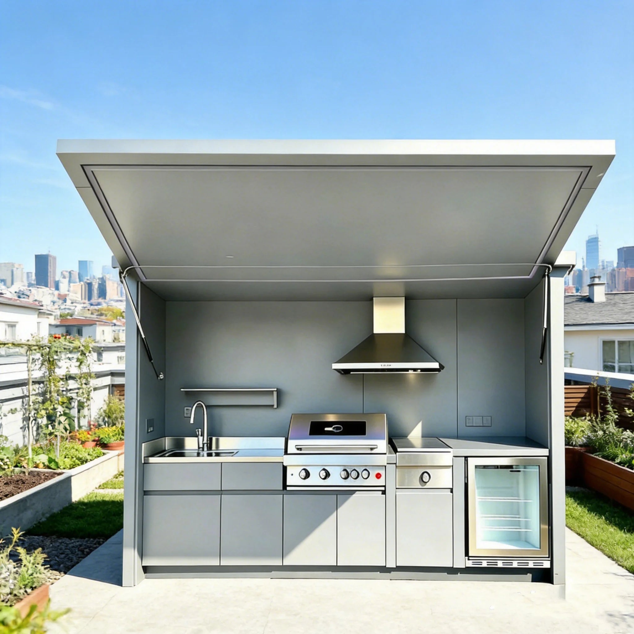 Modern Stylish Outdoor Kitchen Cabinets with Complete BBQ Setup, Durable & Weather-Resistant, Perfect for Gardens, Customizable