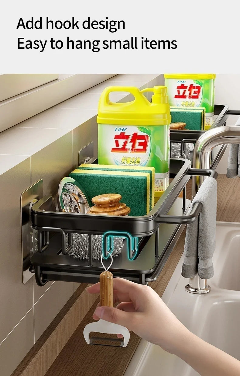 Multi-functional Kitchen Shelf, Drying Rack, Mop Storage, No-Drill Wall Mount, Home Spice Rack, Sink Faucet Basin