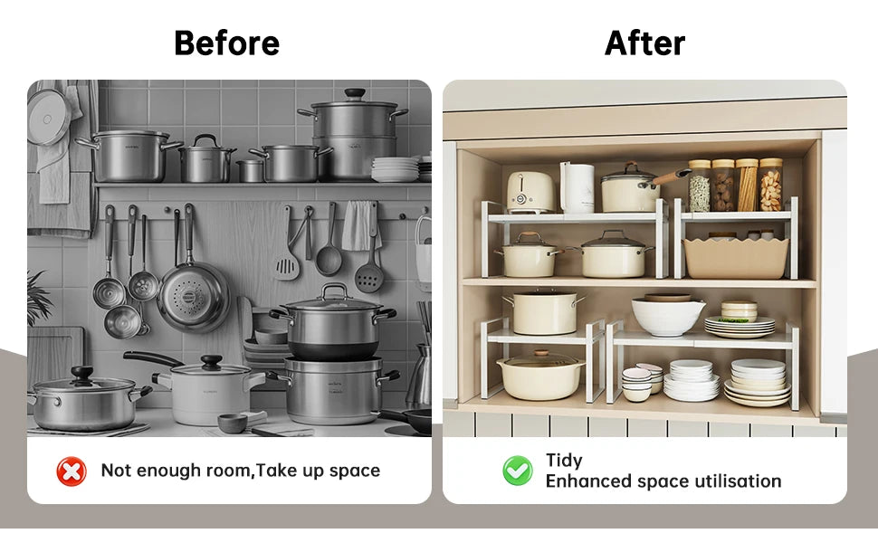 Kitchen Storage Rack under the Sink, Layered Shelf in the Cabinet, Countertop, Extendable Cabinet, Dish Storage Rack for Home