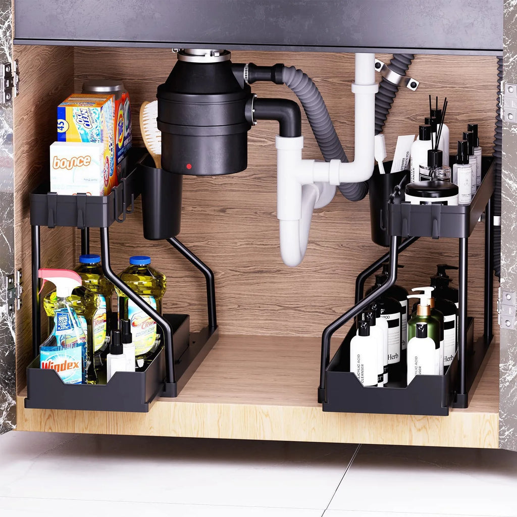 Kitchen storage rack - movable drawers, double-layer storage shelf, no drilling required, for home bathrooms