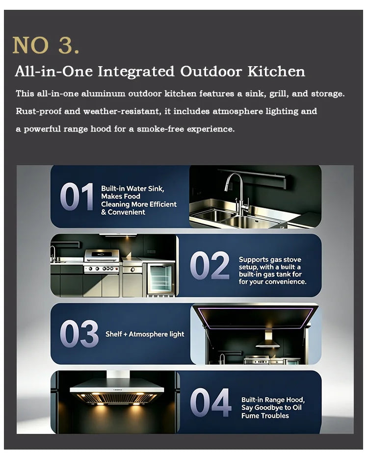 Modern Stylish Outdoor Kitchen Cabinets with Complete BBQ Setup, Durable & Weather-Resistant, Perfect for Gardens, Customizable