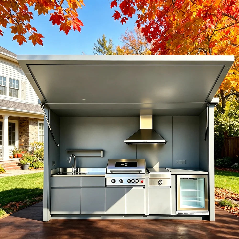 Modern Stylish Outdoor Kitchen Cabinets with Complete BBQ Setup, Durable & Weather-Resistant, Perfect for Gardens, Customizable