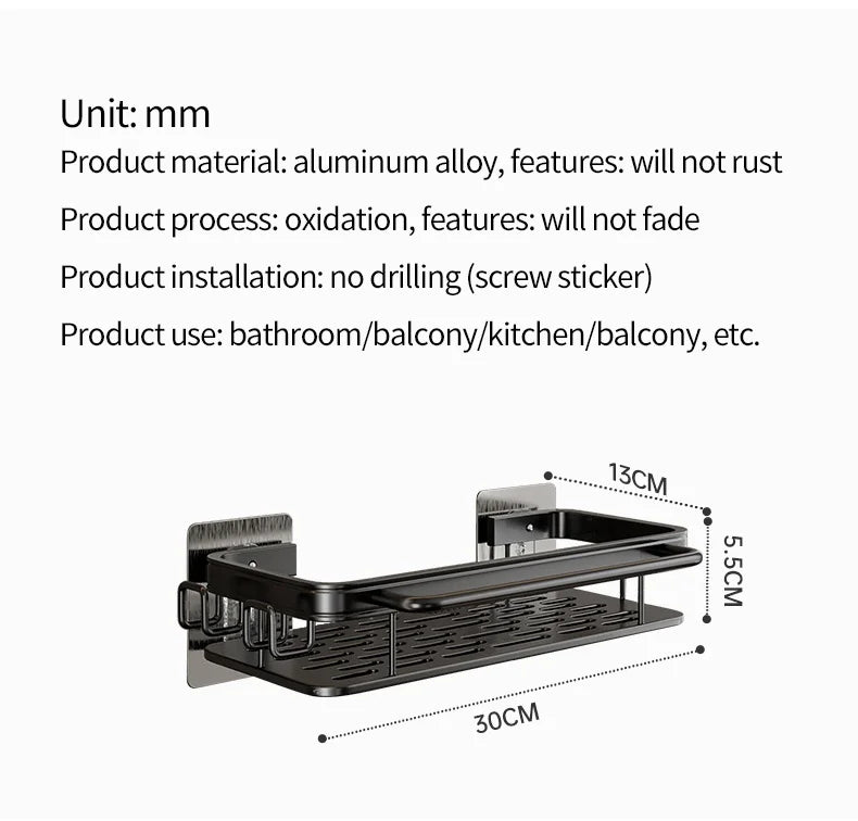 Multi-functional Kitchen Shelf, Drying Rack, Mop Storage, No-Drill Wall Mount, Home Spice Rack, Sink Faucet Basin